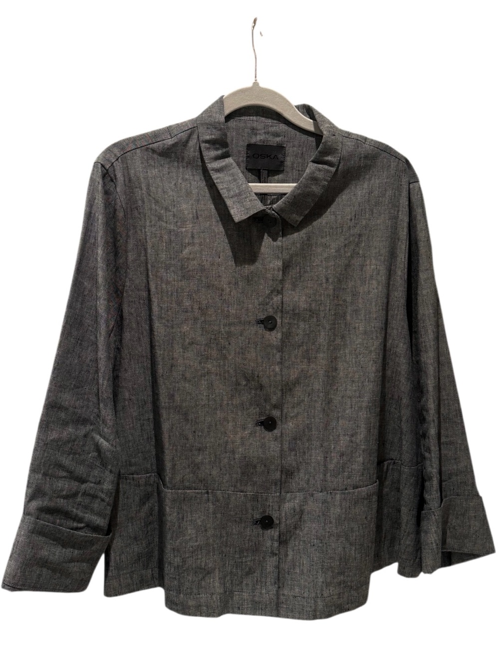 Gray Linen Button-Front Women's Jacket